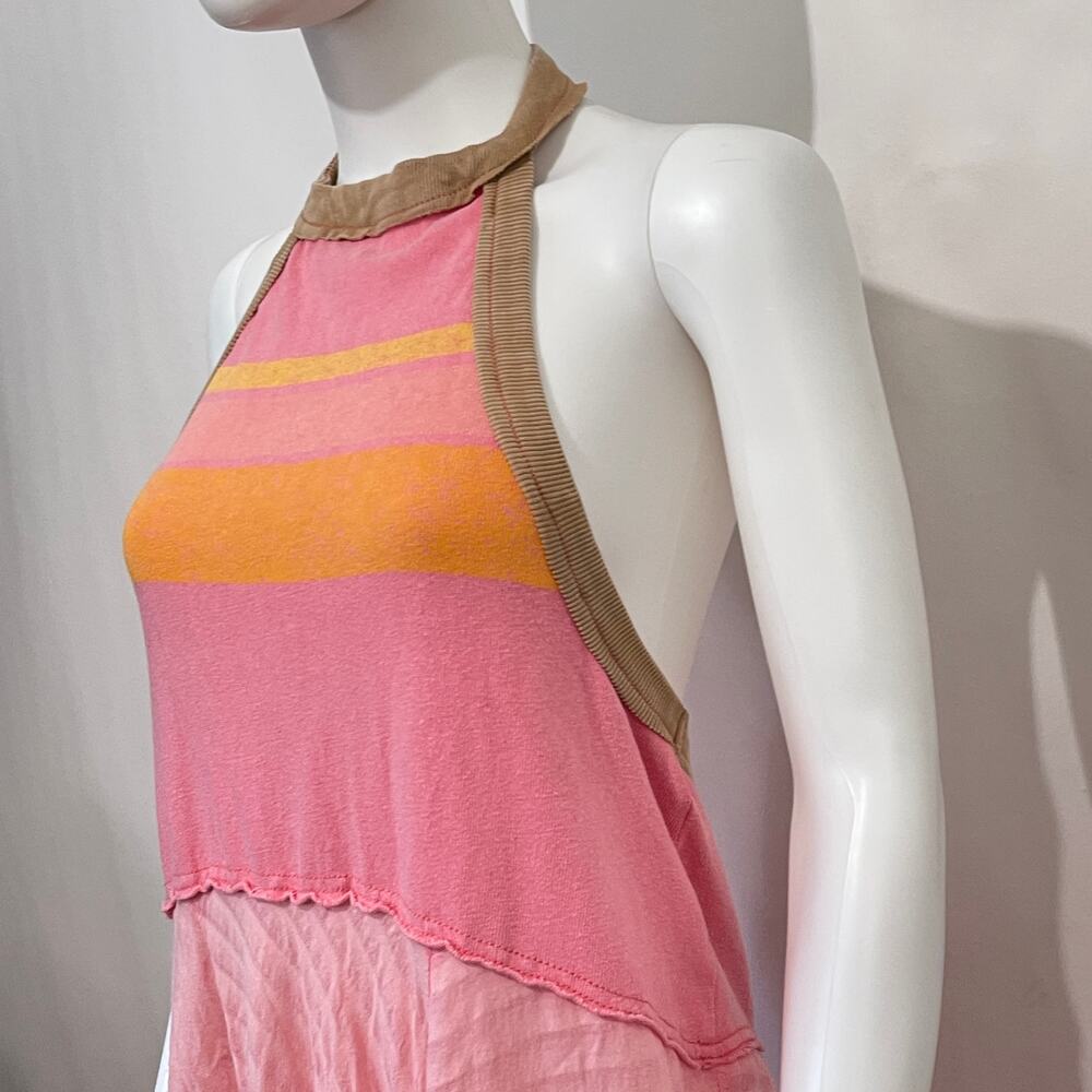 Free People Surfs Up Maxi Dress Womens Large Flamingo Pink Halter Open Back NWT - Picture 13 of 16
